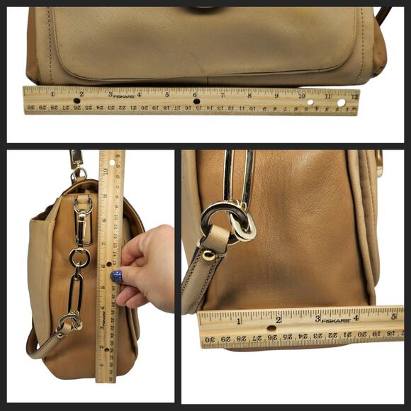 Coach Purse Handbag Leather Colorblock Tan Nude Briefcase Crossbody Flap Top - Picture 15 of 15